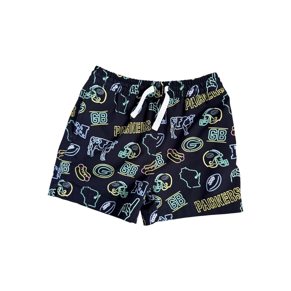 Chubbies NFL Green Bay Packers Neon Swim Trunks Boys 4T Black Board Shorts